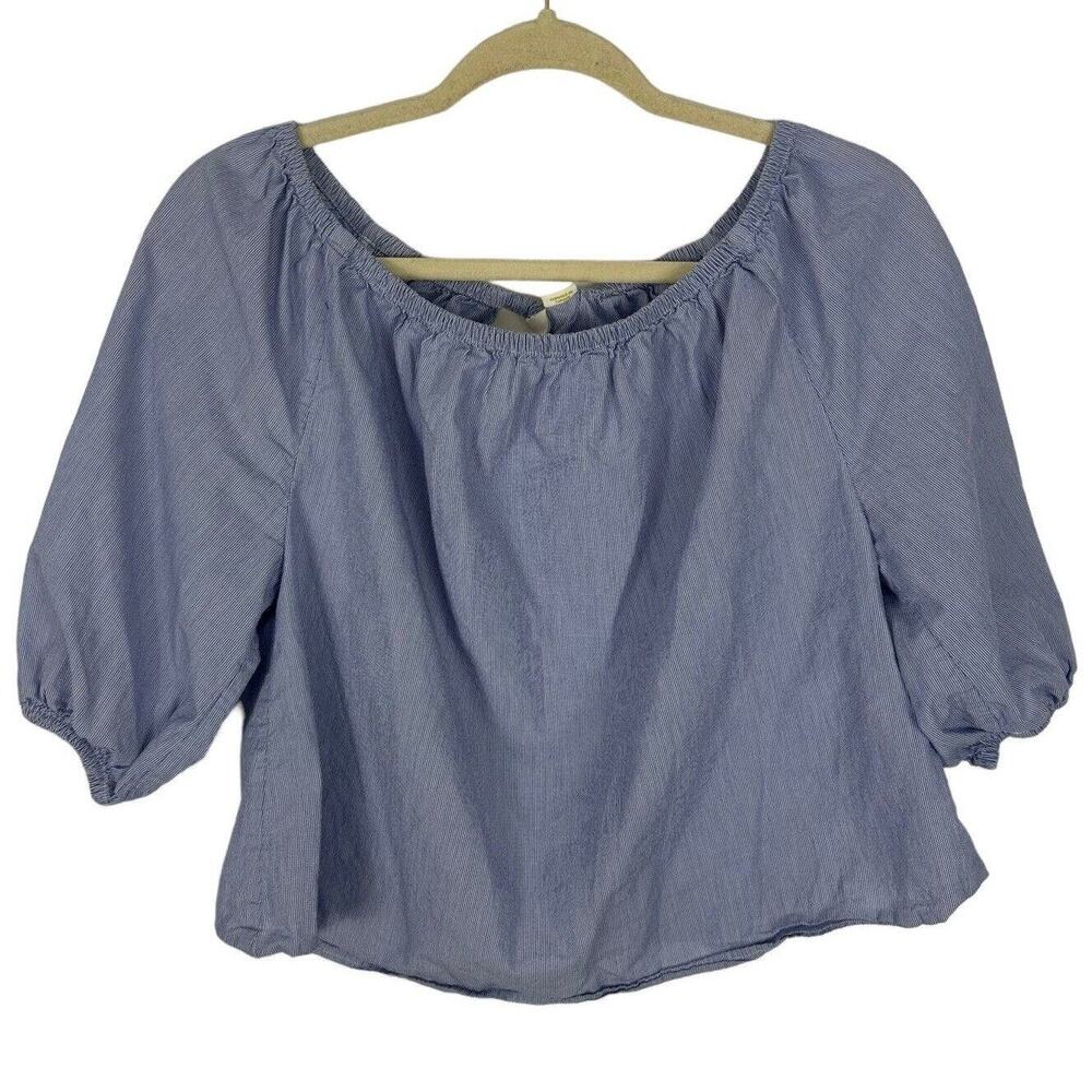 Maeve Anthropologie Blouse Bubble Cropped Top Cotton Blue White Striped Size‎ XS